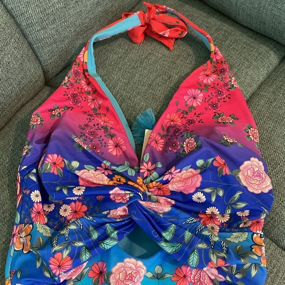 NWT JOHNNY WAS RAINBOW TWIST KEYHOLE ONE PIECE - Picture 7 of 11